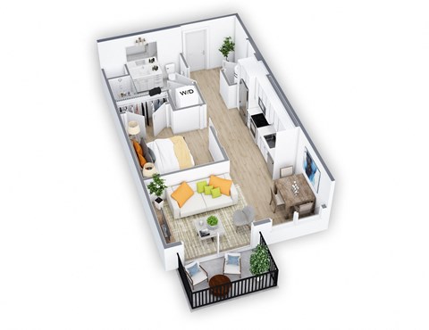 Floor plan for 1 bed, 1 bath, 598 sqft
